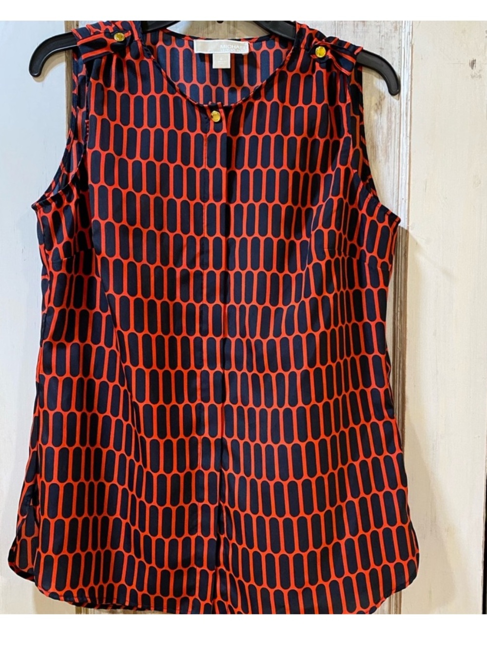 Michael Kors Red and Black Geometric Sleeveless Shell